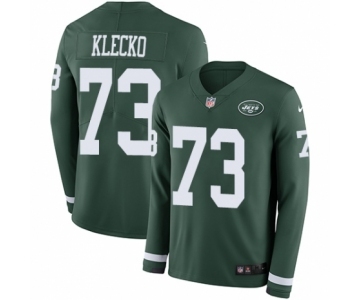 Men's Nike New York Jets #73 Joe Klecko Limited Green Therma Long Sleeve NFL Jersey