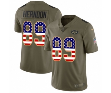 Men's Nike New York Jets #89 Chris Herndon Limited Olive USA Flag 2017 Salute to Service NFL Jersey