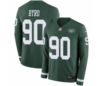 Men's Nike New York Jets #90 Dennis Byrd Limited Green Therma Long Sleeve NFL Jersey