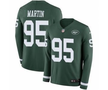 Men's Nike New York Jets #95 Josh Martin Limited Green Therma Long Sleeve NFL Jersey