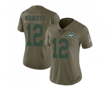 Women Nike New York Jets #12 Joe Namath Olive Stitched NFL Limited 2017 Salute to Service Jersey