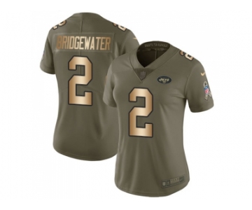 Women Nike New York Jets #2 Teddy Bridgewater Olive Gold Stitched NFL Limited 2017 Salute to Service Jersey