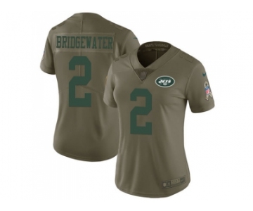 Women Nike New York Jets #2 Teddy Bridgewater Olive Stitched NFL Limited 2017 Salute to Service Jersey