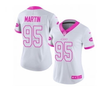 Women Nike New York Jets #95 Josh Martin Limited White Pink Rush Fashion NFL Jersey