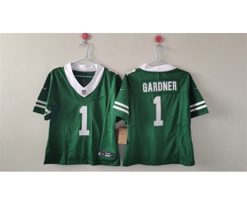 Women's New York Jets #1 Sauce Gardner Green 2024 FU.S.E Vapor Football Stitched Jersey