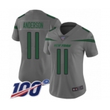 Women's New York Jets #11 Robby Anderson Limited Gray Inverted Legend 100th Season Football Jersey