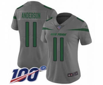 Women's New York Jets #11 Robby Anderson Limited Gray Inverted Legend 100th Season Football Jersey