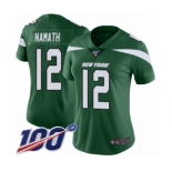 Women's New York Jets #12 Joe Namath Green Team Color Vapor Untouchable Limited Player 100th Season Football Jersey