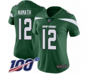 Women's New York Jets #12 Joe Namath Green Team Color Vapor Untouchable Limited Player 100th Season Football Jersey