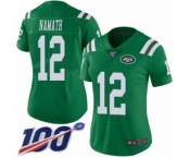 Women's New York Jets #12 Joe Namath Limited Green Rush Vapor Untouchable 100th Season Football Jersey