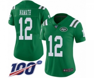 Women's New York Jets #12 Joe Namath Limited Green Rush Vapor Untouchable 100th Season Football Jersey