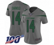 Women's New York Jets #14 Sam Darnold Limited Gray Inverted Legend 100th Season Football Jersey