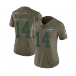 Women's New York Jets #14 Sam Darnold Limited Olive 2017 Salute to Service Football Jersey