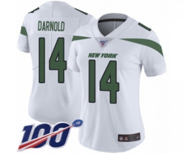 Women's New York Jets #14 Sam Darnold White Vapor Untouchable Limited Player 100th Season Football Jersey