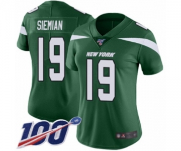 Women's New York Jets #19 Trevor Siemian Green Team Color Vapor Untouchable Limited Player 100th Season Football Jersey