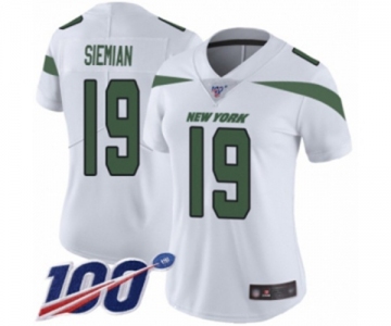 Women's New York Jets #19 Trevor Siemian White Vapor Untouchable Limited Player 100th Season Football Jersey