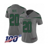 Women's New York Jets #20 Marcus Maye Limited Gray Inverted Legend 100th Season Football Jersey