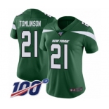 Women's New York Jets #21 LaDainian Tomlinson Green Team Color Vapor Untouchable Limited Player 100th Season Football Jersey