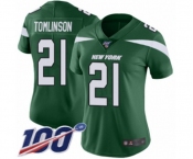 Women's New York Jets #21 LaDainian Tomlinson Green Team Color Vapor Untouchable Limited Player 100th Season Football Jersey