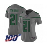 Women's New York Jets #21 LaDainian Tomlinson Limited Gray Inverted Legend 100th Season Football Jersey