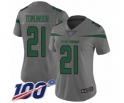 Women's New York Jets #21 LaDainian Tomlinson Limited Gray Inverted Legend 100th Season Football Jersey