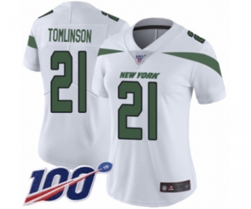 Women's New York Jets #21 LaDainian Tomlinson White Vapor Untouchable Limited Player 100th Season Football Jersey