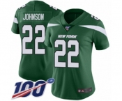 Women's New York Jets #22 Trumaine Johnson Green Team Color Vapor Untouchable Limited Player 100th Season Football Jersey