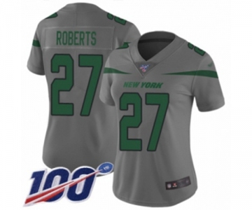 Women's New York Jets #27 Darryl Roberts Limited Gray Inverted Legend 100th Season Football Jersey