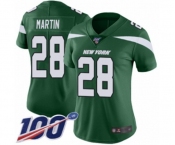 Women's New York Jets #28 Curtis Martin Green Team Color Vapor Untouchable Limited Player 100th Season Football Jersey