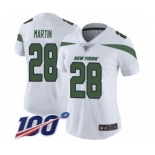 Women's New York Jets #28 Curtis Martin White Vapor Untouchable Limited Player 100th Season Football Jersey