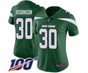 Women's New York Jets #30 Rashard Robinson Green Team Color Vapor Untouchable Limited Player 100th Season Football Jersey