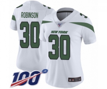 Women's New York Jets #30 Rashard Robinson White Vapor Untouchable Limited Player 100th Season Football Jersey