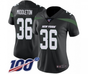 Women's New York Jets #36 Doug Middleton Black Alternate Vapor Untouchable Limited Player 100th Season Football Jersey