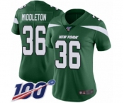 Women's New York Jets #36 Doug Middleton Green Team Color Vapor Untouchable Limited Player 100th Season Football Jersey