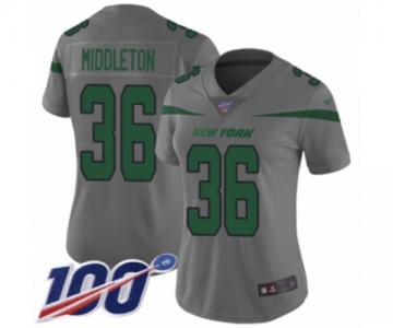 Women's New York Jets #36 Doug Middleton Limited Gray Inverted Legend 100th Season Football Jersey