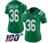 Women's New York Jets #36 Doug Middleton Limited Green Rush Vapor Untouchable 100th Season Football Jersey