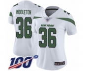 Women's New York Jets #36 Doug Middleton White Vapor Untouchable Limited Player 100th Season Football Jersey