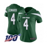 Women's New York Jets #4 Lac Edwards Green Team Color Vapor Untouchable Limited Player 100th Season Football Jersey