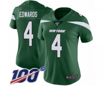 Women's New York Jets #4 Lac Edwards Green Team Color Vapor Untouchable Limited Player 100th Season Football Jersey