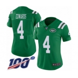 Women's New York Jets #4 Lac Edwards Limited Green Rush Vapor Untouchable 100th Season Football Jersey