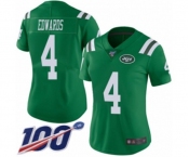 Women's New York Jets #4 Lac Edwards Limited Green Rush Vapor Untouchable 100th Season Football Jersey