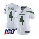 Women's New York Jets #4 Lac Edwards White Vapor Untouchable Limited Player 100th Season Football Jersey