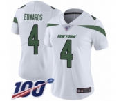 Women's New York Jets #4 Lac Edwards White Vapor Untouchable Limited Player 100th Season Football Jersey