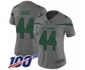 Women's New York Jets #44 Harvey Langi Limited Gray Inverted Legend 100th Season Football Jersey