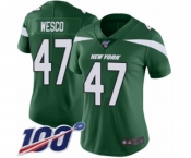 Women's New York Jets #47 Trevon Wesco Green Team Color Vapor Untouchable Limited Player 100th Season Football Jersey