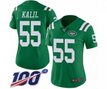 Women's New York Jets #55 Ryan Kalil Limited Green Rush Vapor Untouchable 100th Season Football Jersey