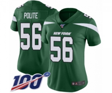 Women's New York Jets #56 Jachai Polite Green Team Color Vapor Untouchable Limited Player 100th Season Football Jersey