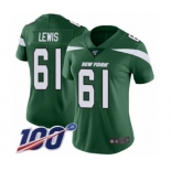 Women's New York Jets #61 Alex Lewis Green Team Color Vapor Untouchable Limited Player 100th Season Football Jersey