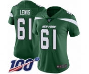 Women's New York Jets #61 Alex Lewis Green Team Color Vapor Untouchable Limited Player 100th Season Football Jersey