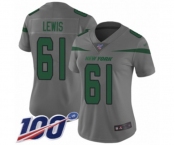 Women's New York Jets #61 Alex Lewis Limited Gray Inverted Legend 100th Season Football Jersey